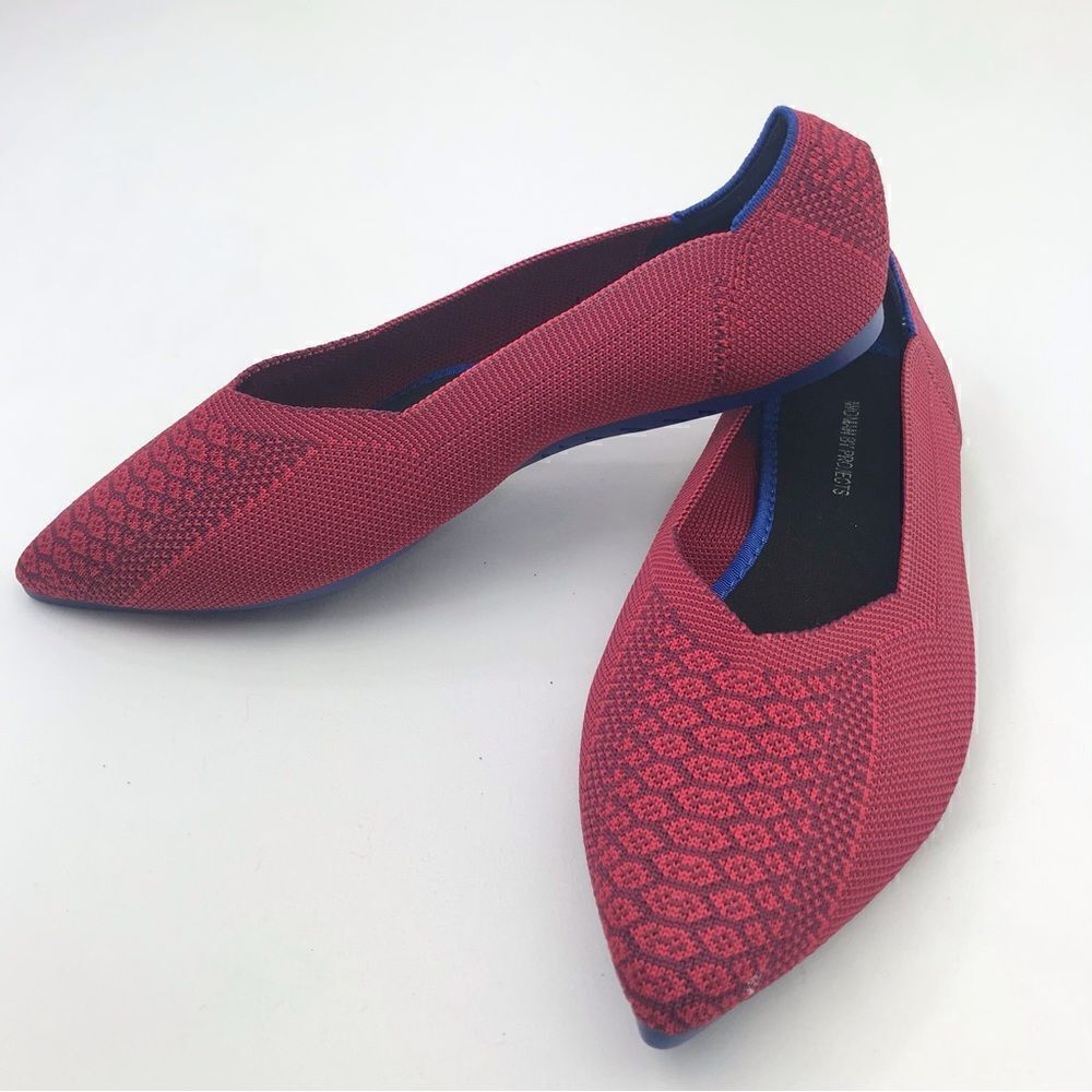 Woman by Projects Red Pattern Soft Side Pointed Flats- NEW - Picture 2 of 13